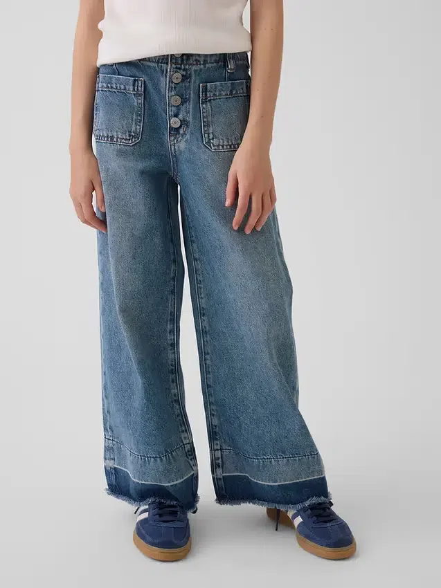 Kinderjeans met hoge taille, wijde pijpen en enkellengte