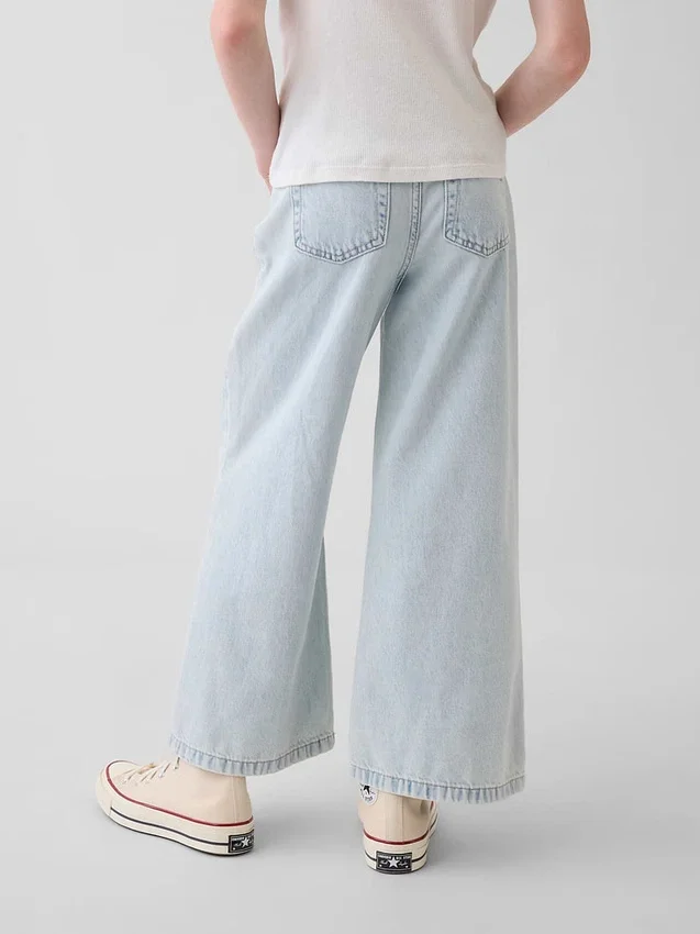 Kinderjeans met hoge taille, wijde pijpen en enkellengte