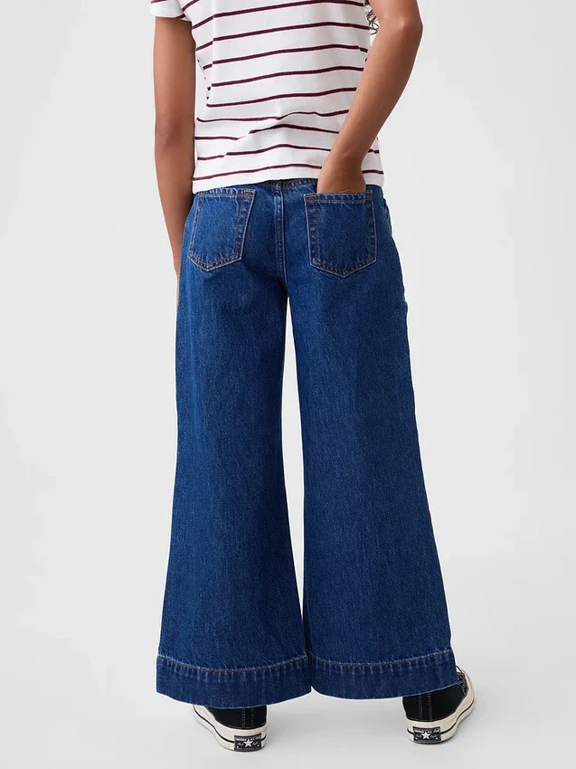 Kinderjeans met hoge taille, wijde pijpen en enkellengte