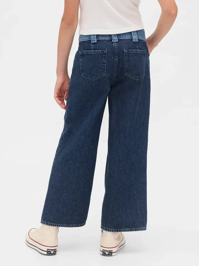 Kinderjeans met hoge taille, wijde pijpen en enkellengte