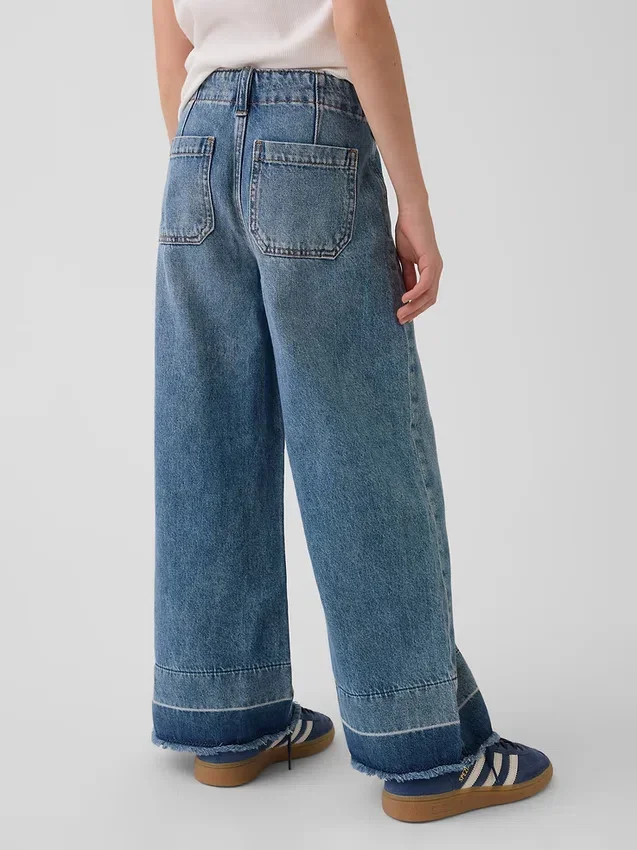 Kinderjeans met hoge taille, wijde pijpen en enkellengte