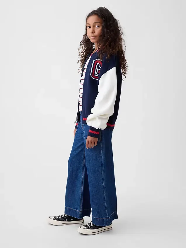 Kinderjeans met hoge taille, wijde pijpen en enkellengte