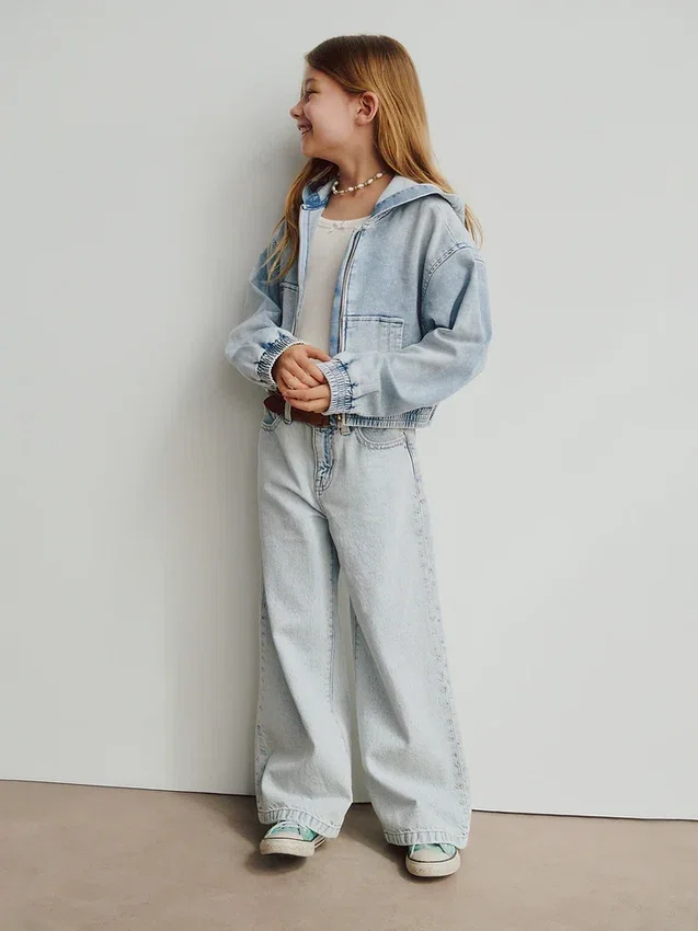 Kinderjeans met hoge taille, wijde pijpen en enkellengte