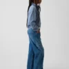 Kinderjeans met lage taille, brede pijpen en geborduurde bloemen