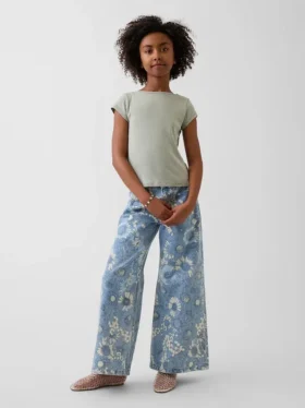 Kinderjeans met lage taille en bloemenprint
