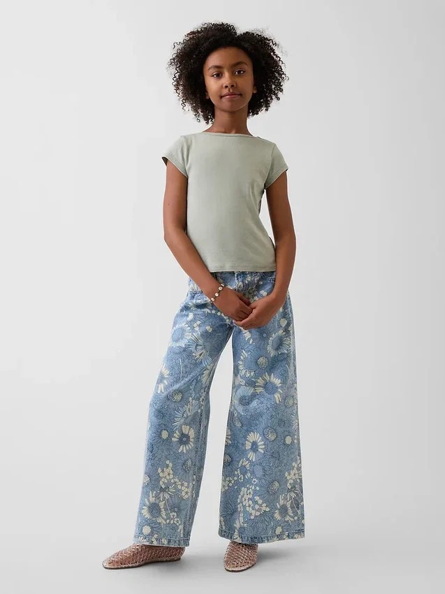 Kinderjeans met lage taille en bloemenprint