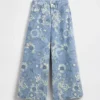Kinderjeans met lage taille en bloemenprint
