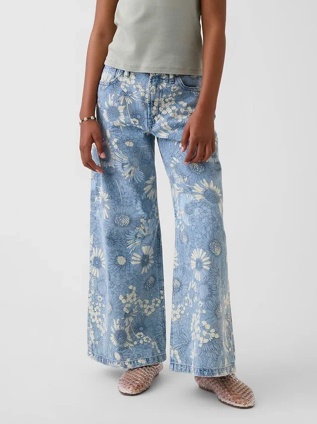 Kinderjeans met lage taille en bloemenprint