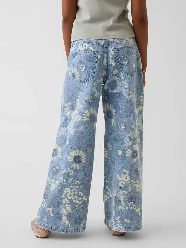 Kinderjeans met lage taille en bloemenprint