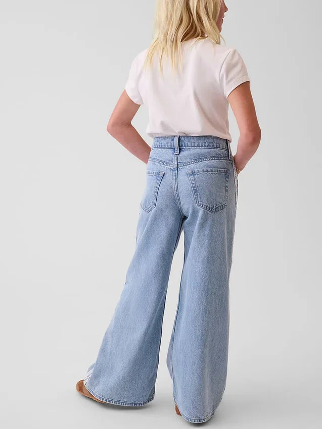Kinderjeans met lage taille en kanten rand, baggy model