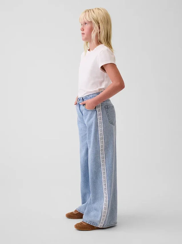 Kinderjeans met lage taille en kanten rand, baggy model