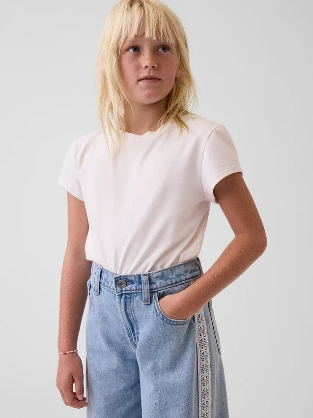 Kinderjeans met lage taille en kanten rand, baggy model