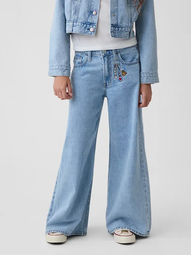 Kinderjeans met lage taille, ‘I Heart NY’-borduursel en baggy pasvorm