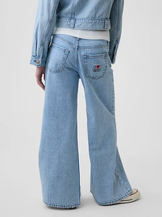 Kinderjeans met lage taille, ‘I Heart NY’-borduursel en baggy pasvorm