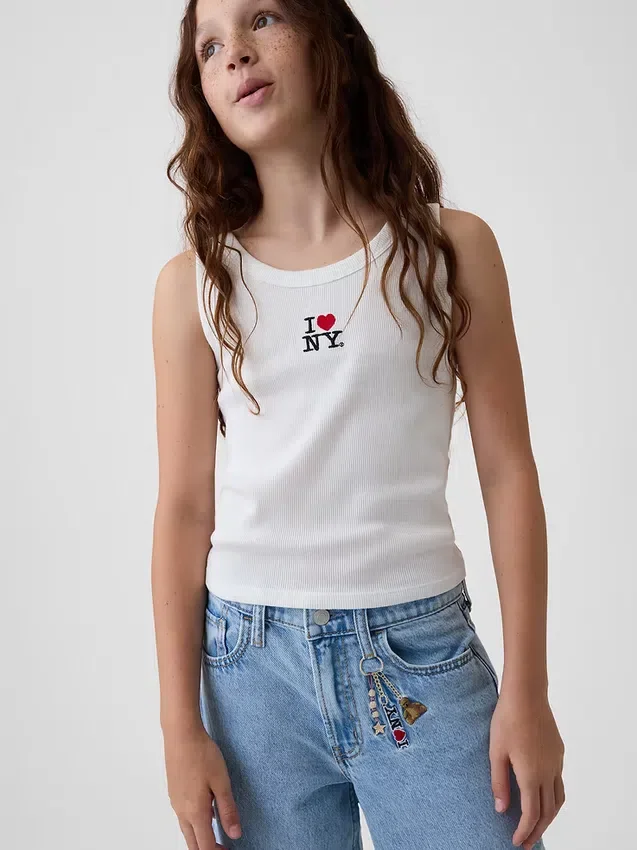 Kinderjeans met lage taille, ‘I Heart NY’-borduursel en baggy pasvorm