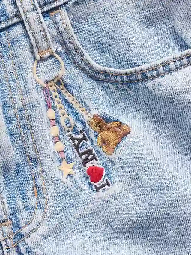 Kinderjeans met lage taille, ‘I Heart NY’-borduursel en baggy pasvorm
