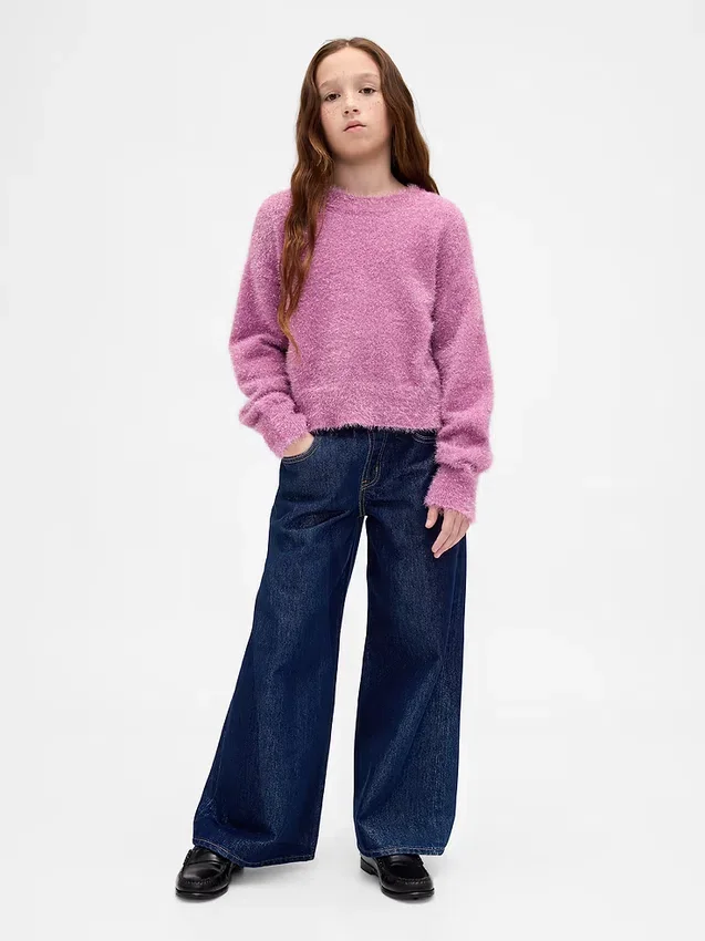 Kinderjeans met lage taille, losse pasvorm en metallic effect