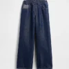 Kinderjeans met lage taille, losse pasvorm en metallic effect