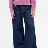 Kinderjeans met lage taille, losse pasvorm en metallic effect