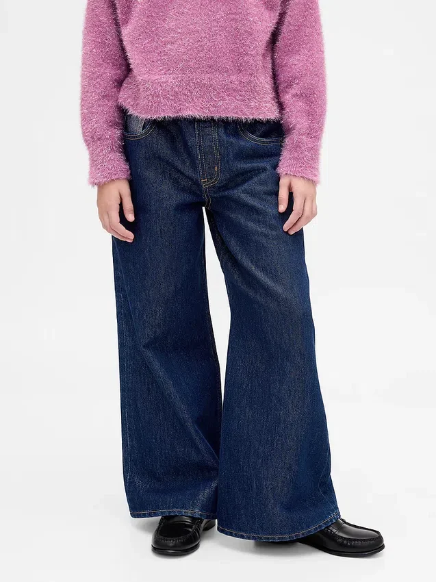 Kinderjeans met lage taille, losse pasvorm en metallic effect