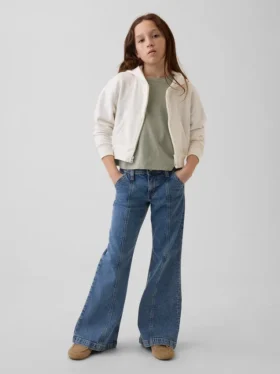 Kinderjeans met lage taille, naden en relaxte flare