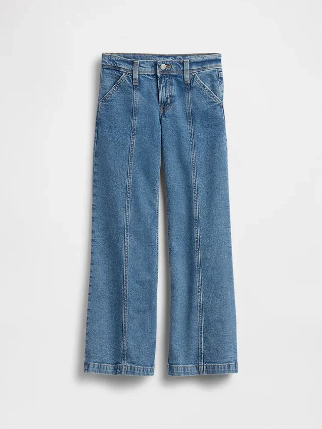 Kinderjeans met lage taille, naden en relaxte flare