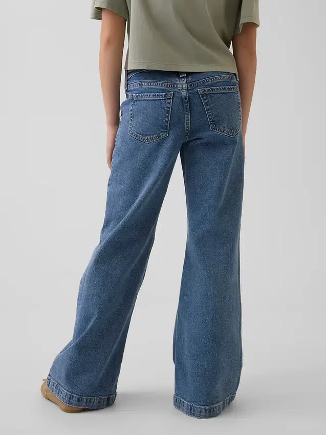Kinderjeans met lage taille, naden en relaxte flare