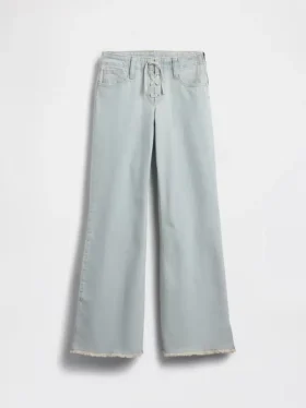 Kinderjeans met lage taille, vetersluiting en relaxte flare