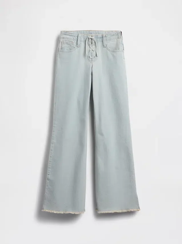 Kinderjeans met lage taille, vetersluiting en relaxte flare