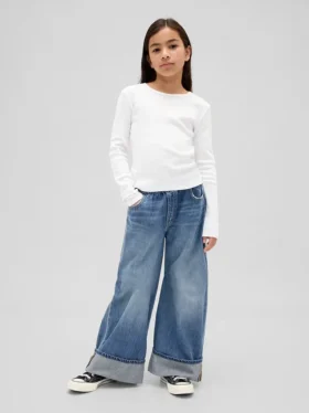 Kinderjeans met lage taille, wijd been en baggy pasvorm