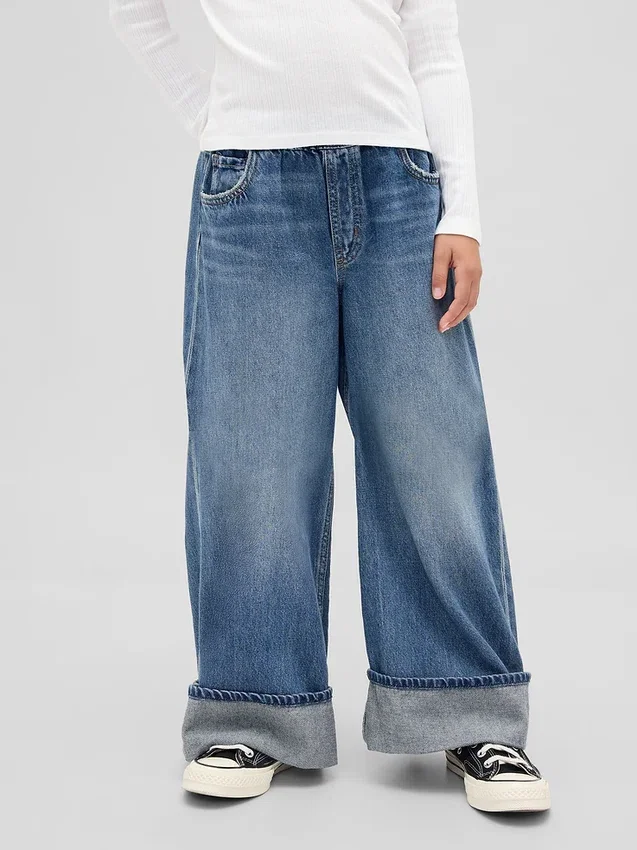 Kinderjeans met lage taille, wijd been en baggy pasvorm