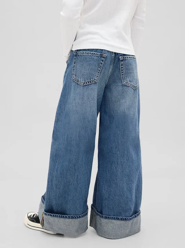 Kinderjeans met lage taille, wijd been en baggy pasvorm