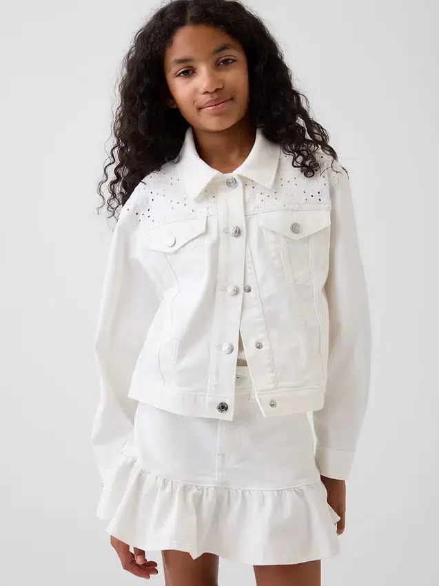 Kinderjeansjasje met oogjes