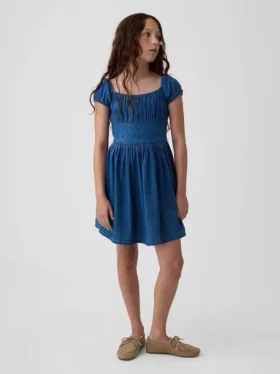 Kinderjeansminijurk met pofmouwtjes