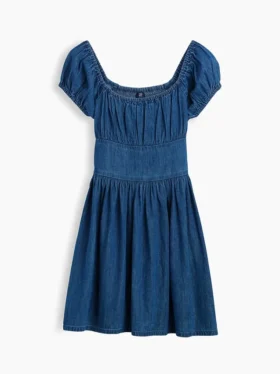 Kinderjeansminijurk met pofmouwtjes