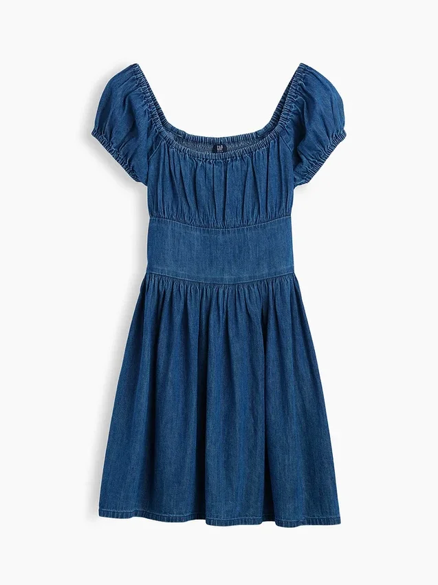 Kinderjeansminijurk met pofmouwtjes