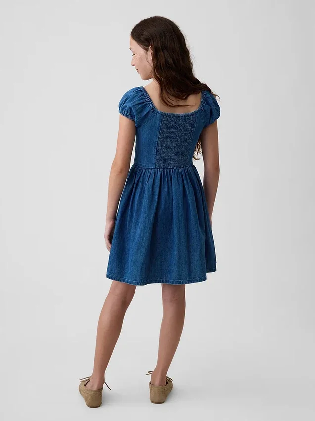 Kinderjeansminijurk met pofmouwtjes
