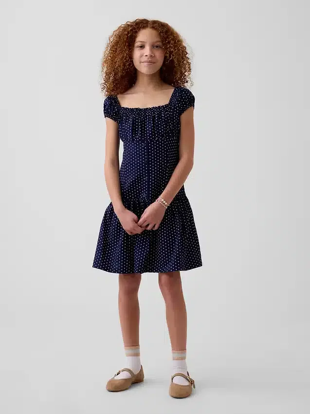 Kinderjurk met stippen en verlaagde taille