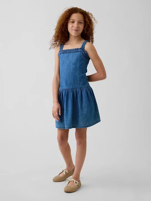 Kinderjurk van denim met lage taille