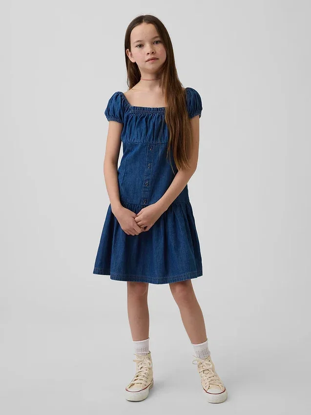 Kinderjurk van denim met lage taille