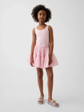 Kinderjurk van gemengde materialen met gelaagde tanktop