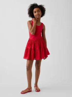 Kinderjurk van gemengde materialen met gelaagde tanktop