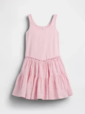 Kinderjurk van gemengde materialen met gelaagde tanktop