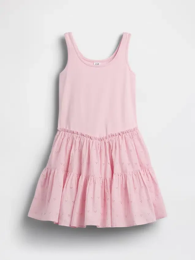 Kinderjurk van gemengde materialen met gelaagde tanktop