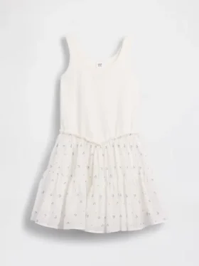 Kinderjurk van gemengde materialen met gelaagde tanktop