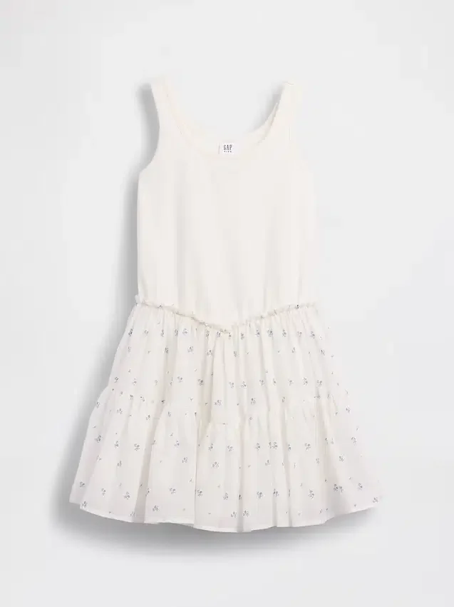 Kinderjurk van gemengde materialen met gelaagde tanktop