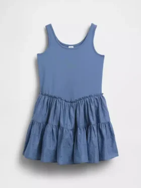 Kinderjurk van gemengde materialen met gelaagde tanktop