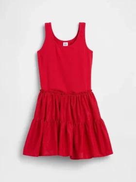 Kinderjurk van gemengde materialen met gelaagde tanktop