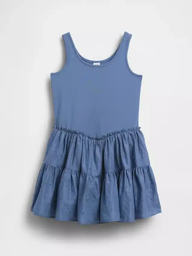 Kinderjurk van gemengde materialen met gelaagde tanktop