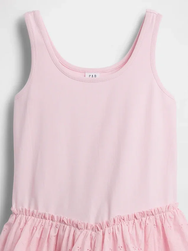 Kinderjurk van gemengde materialen met gelaagde tanktop